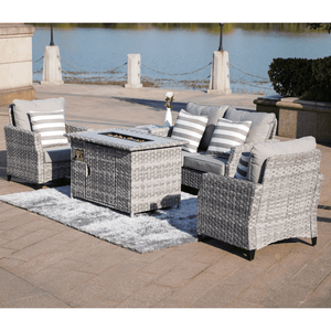 Direct Wicker Amora 5-Piece Outdoor Furniture Set with LP Fire Pit Table outdoors
