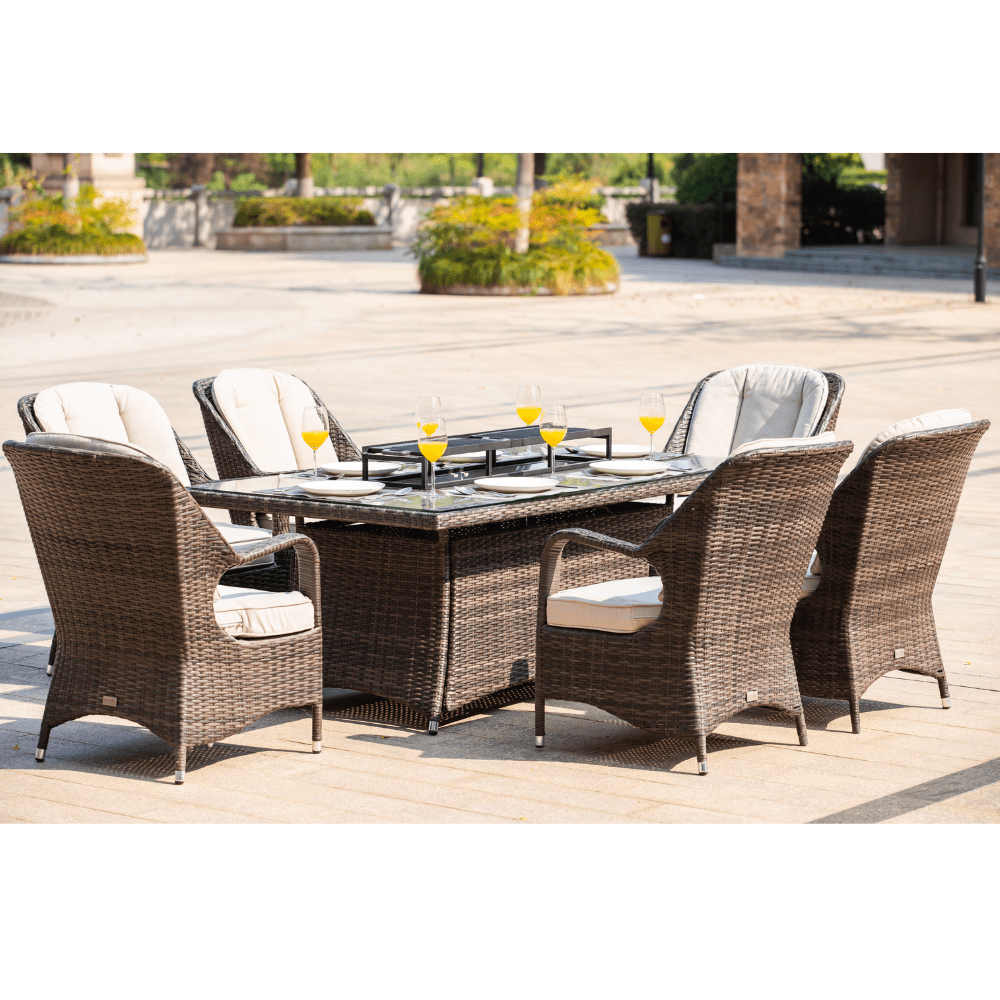 Direct Wicker 6 Seat Rectangular Fire Pit Dining Table With Eton Chair
