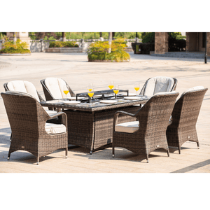 Direct Wicker Rectangular 6 Seat Fire Pit Dining Table With Eton Chair in Plaza