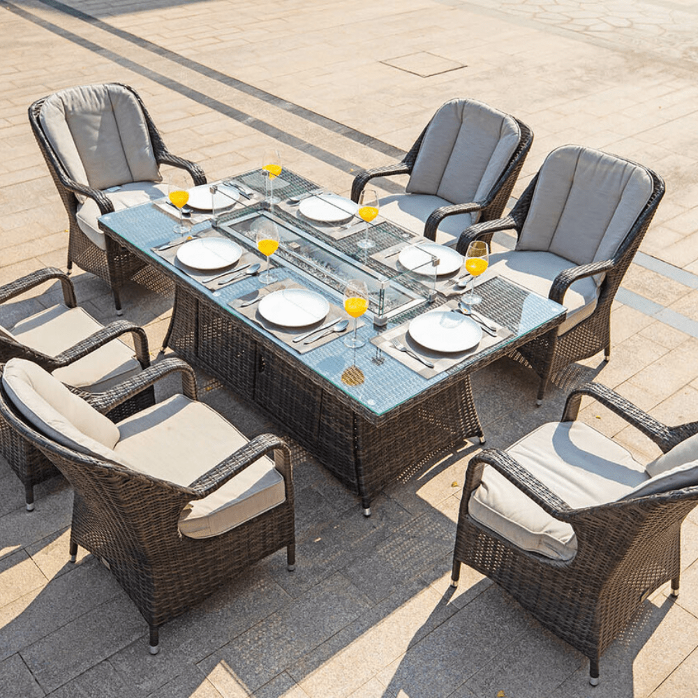 Garden dining set clearance with fire pit table