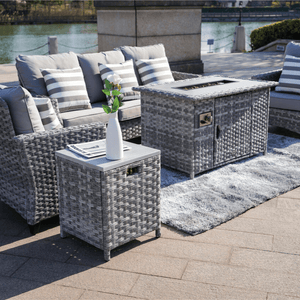Direct Wicker Dark Gray Sofa Set With Fire Pit Coffee Table by the river