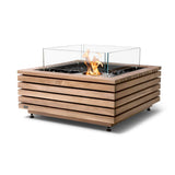 EcoSmart Fire Base 30-Inch Square Fire Pit Table teak model with ethanol burner