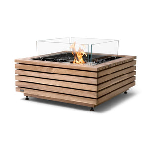 EcoSmart Fire Base 30-Inch Square Fire Pit Table teak model with ethanol burner