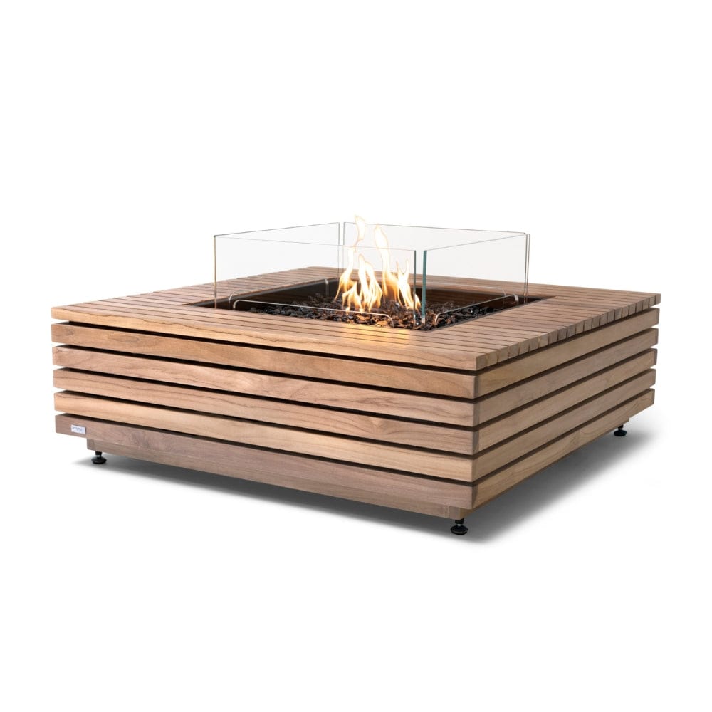 EcoSmart Fire Base 40-Inch Square Fire Pit Table in teak with gas burner