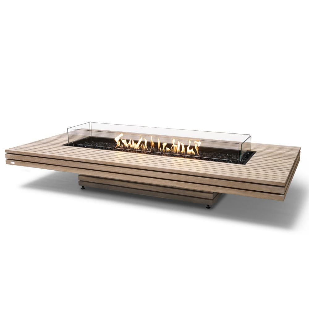 EcoSmart Fire Gin 90 Low Rectangular Fire Pit Table in teak with gas burner