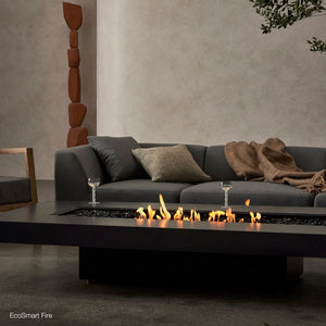 EcoSmart Fire Gin 90 Low Fire Pit Table in japanese inspired space with beverages
