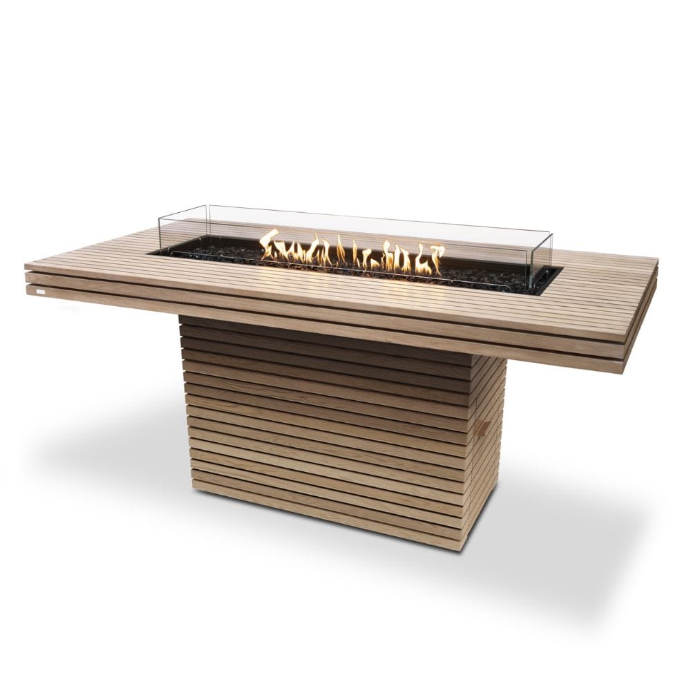 EcoSmart Fire Gin 90 Rectangular Bar Height Fire Pit Table in teak with gas burner