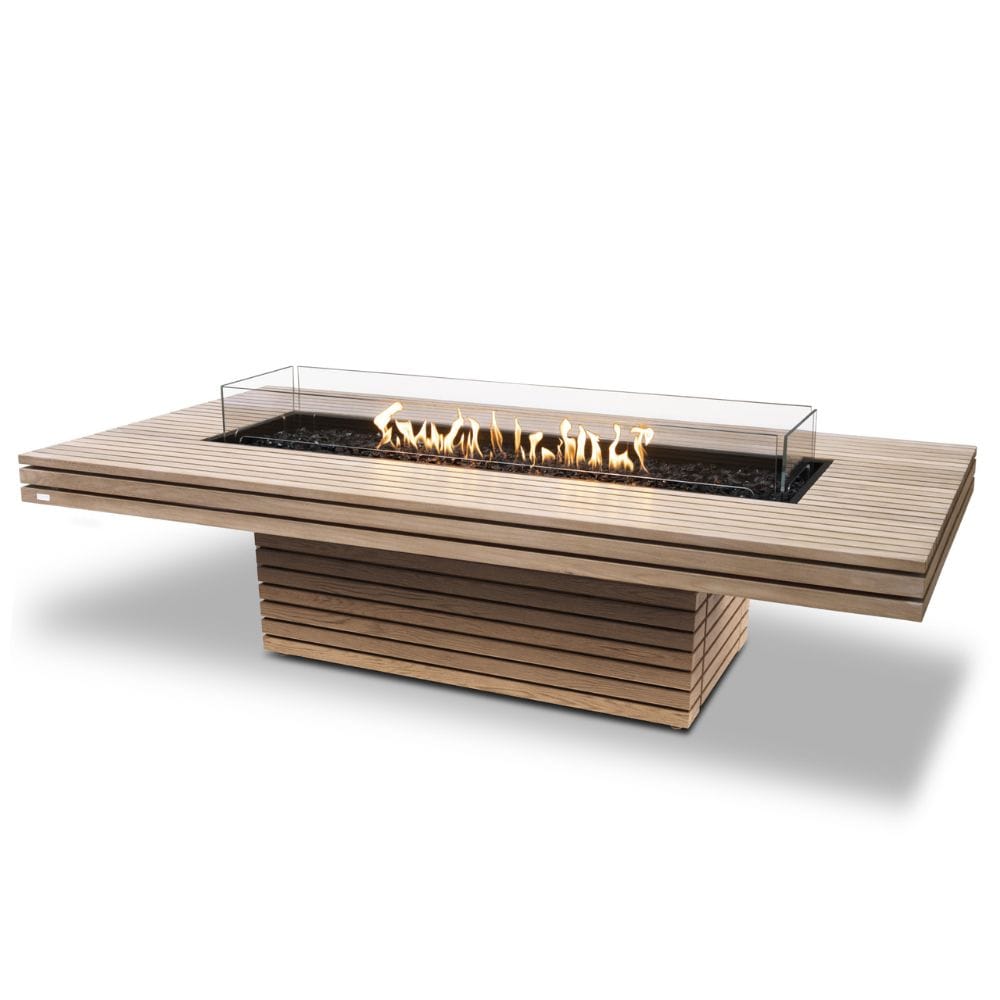 EcoSmart Fire Gin 90 Rectangular Chat Height Fire Pit Table in teak with gas burner