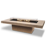 EcoSmart Fire Gin 90 Rectangular Chat Height Fire Pit Table in teak with gas burner