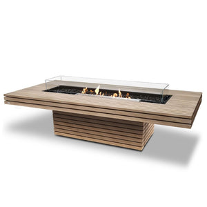 EcoSmart Fire Gin 90 Rectangular Chat Height Fire Pit Table in teak with ethanol burner