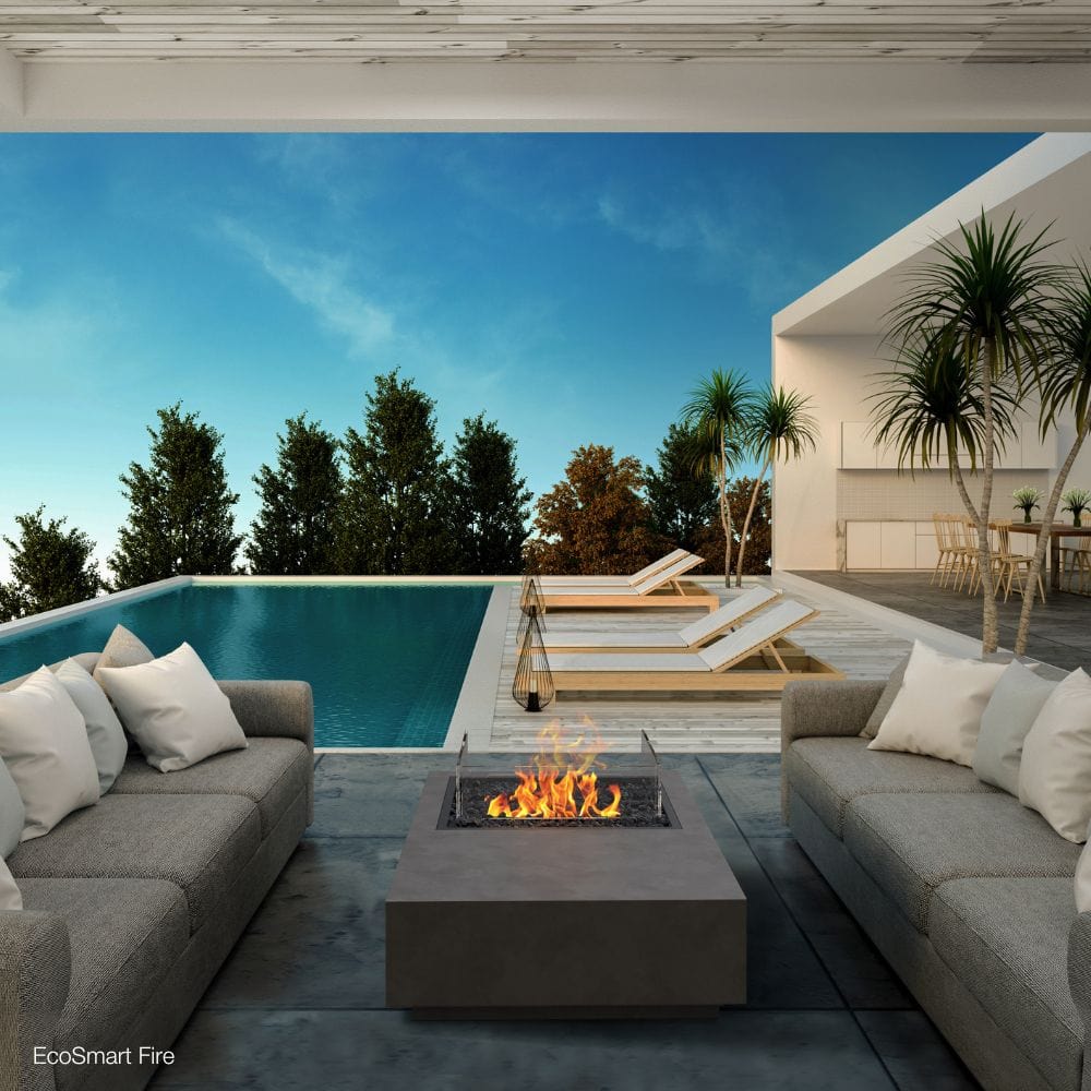 EcoSmart Fire Manhattan 50-Inch Compact Rectangular Fire Pit Table on a patio