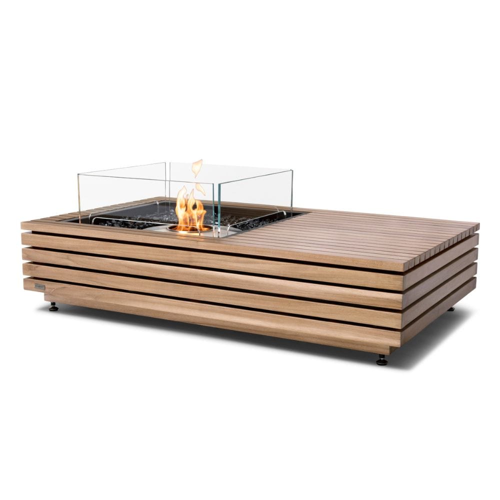 EcoSmart Fire Manhattan 50-Inch Rectangular Fire Pit Table in teak with ethanol burner