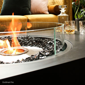 close up on the EcoSmart Fire Martini 50-Inch Rectangular Fire Pit Table's flames