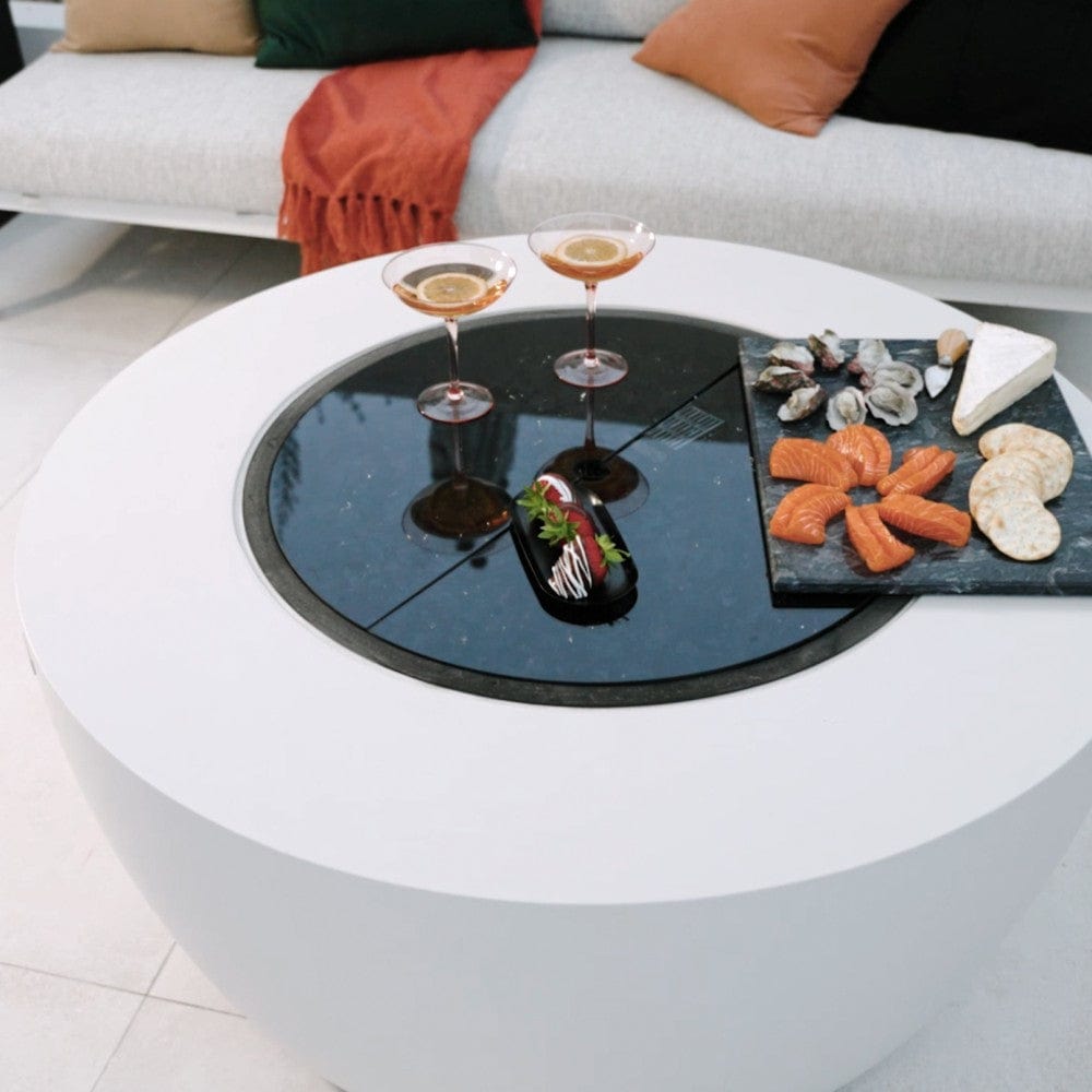 EcoSmart Fire Pod Round Concrete Fire Pit Bowl with Cover Plate - installation view