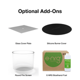 Optional Add-On: Cover Plate, Burner Cover, Fire Screen and e-nrg bioethanol fuel - angle view
