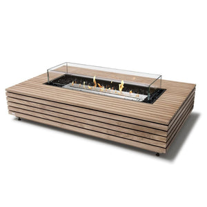 ecosmart wharf fire pit table in teak with ethanol burner