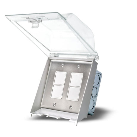 Innova Weatherproof Recessed Dual Switch in Stainless Steel - front view