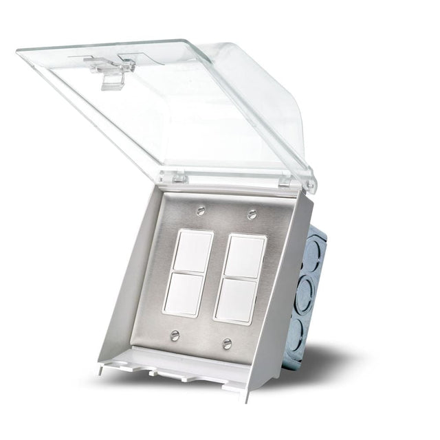 Innova Weatherproof Recessed Dual Switch in Stainless Steel - front view