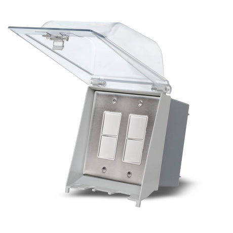 Innova Weatherproof Surface Mount Dual Duplex Switch in Stainless Steel - side view
