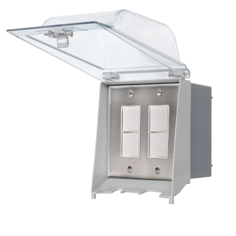 Innova Weatherproof Surface Mount Dual Duplex Switch in Stainless Steel - front view