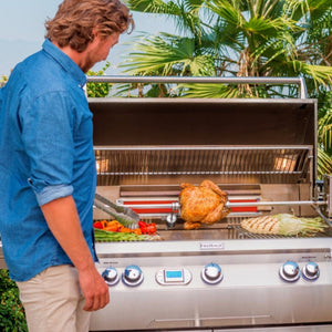 Cooking rotisserie chicken on the Fire Magic Echelon E790i 40-Inch Built-In Gas Grill