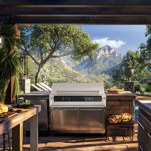 Fire Magic EL500i 35-Inch Built-In Smart Electric Grill in a porch with scenic view