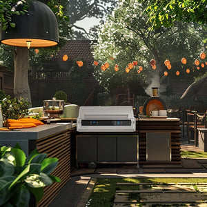 Fire Magic EL500i 35-Inch Built-In Smart Electric Grill with Dual Control in a garden