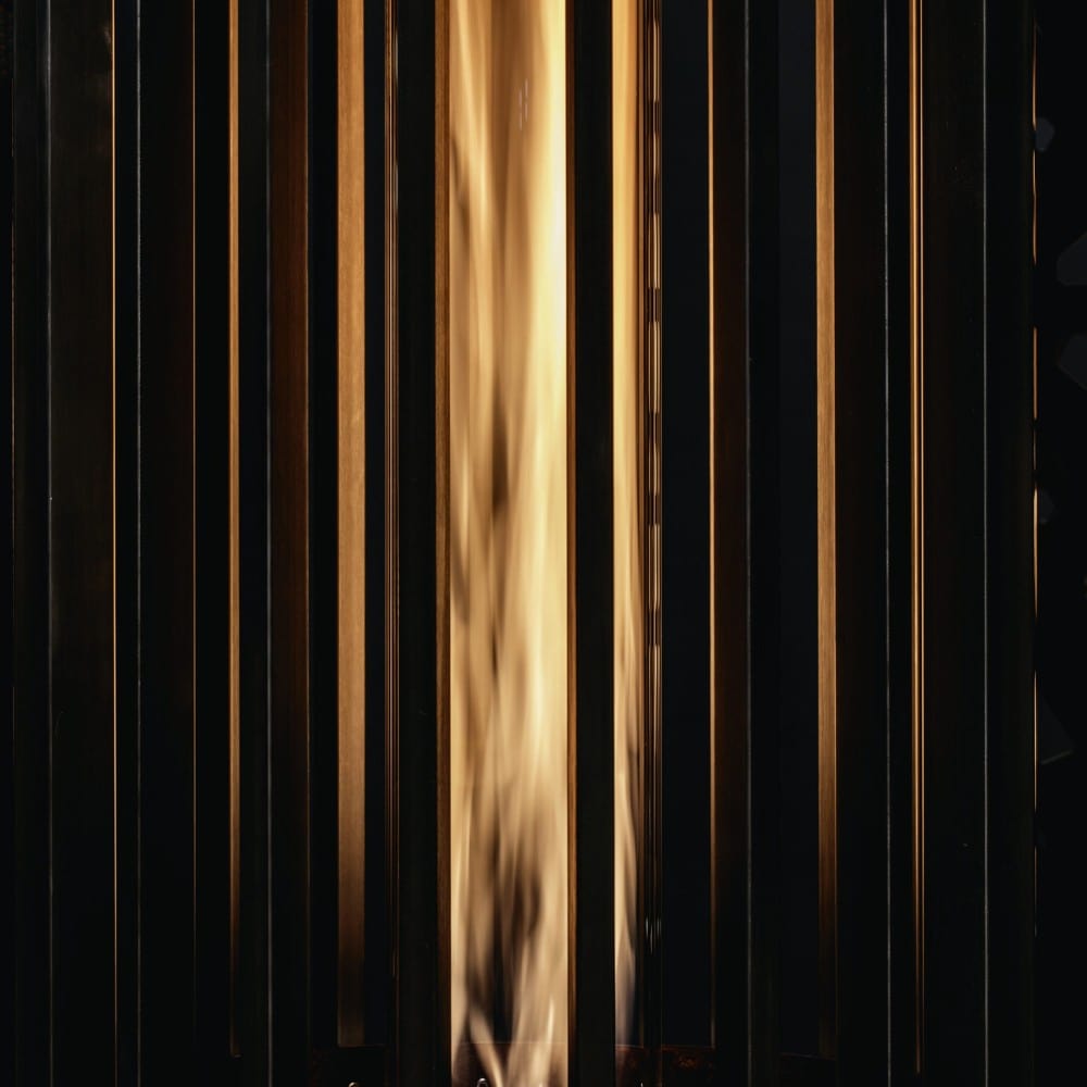 GlammFire Hedges Hyperion Free Standing Gas Patio Heater Zoomed In at Heater