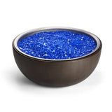 HPC 35-Inch Aluminum Gas Fire Bowl with walnut finish and blue fire glass - lifestyle view