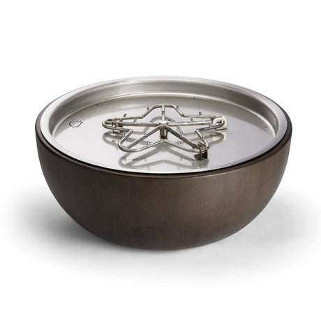 HPC 35-Inch Aluminum Gas Fire Bowl with walnut finish and torpedo burner - front view
