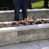 HPC Linear Trough Gas Fire Pit Insert in a customized concrete fire pit - detail view