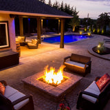 cozy square fire pit with seats around it