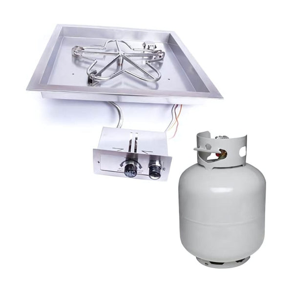 HPC Square Flat Gas Fire Pit Insert with Push Button Ignition, compatible with propane