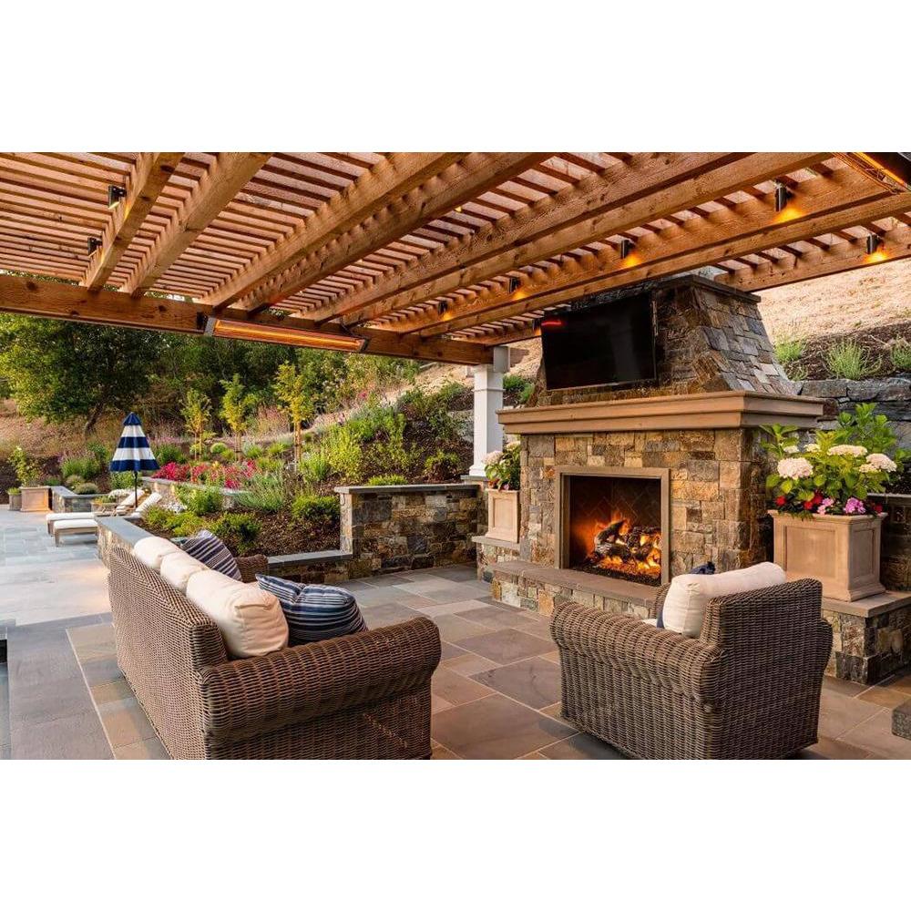 Infratech W Series 39&quot; heaters wall mounted in open backyard patio