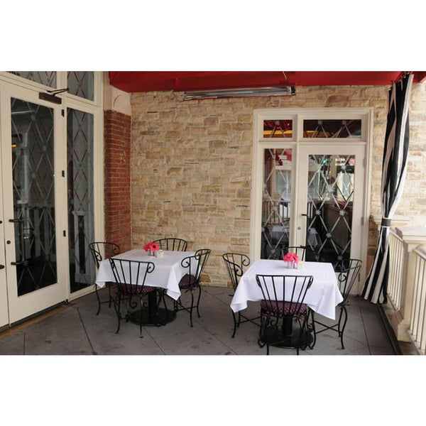 Infratech W Series heater in custom color red ceiling mounted at American Girl Place restaurant