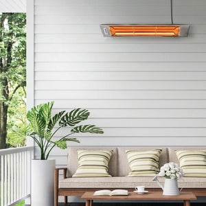 Innova 1500W 39" Infrared Electric Heater mounted on a white shiplap styled wall