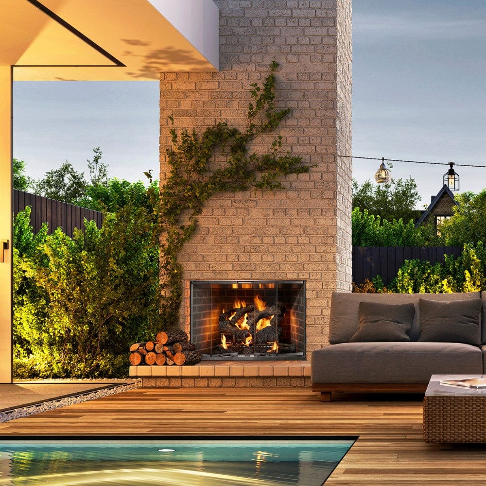 Majestic Cottagewood Wood-Burning Fireplace by the pool - detail view