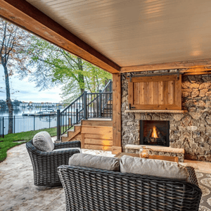 Majestic Courtyard Vent-Free Outdoor Natural Gas Fireplace in Covered Outdoor Area