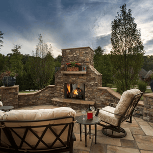 Majestic Courtyard Vent-Free Outdoor Natural Gas Fireplace in Open Outdoor Area