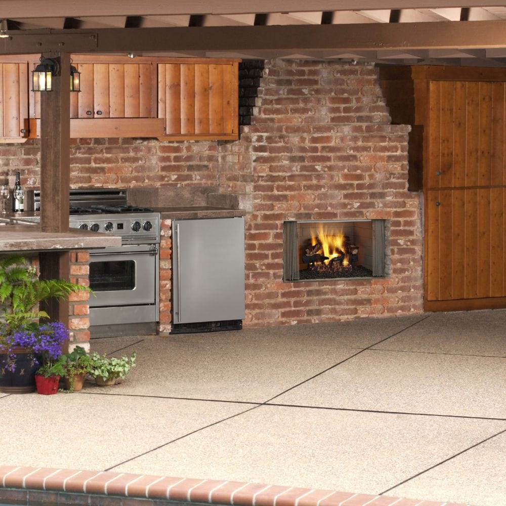 Majestic Villawood Outdoor Wood-Burning Fireplace in an outdoor kitchen