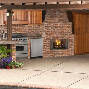 Majestic Villawood Outdoor Wood-Burning Fireplace in an outdoor kitchen