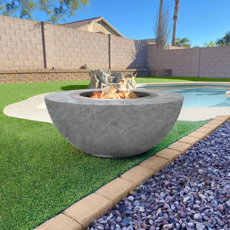 Modern Blaze 42-Inch Smokeless Fire Pit in the backyard by the pool