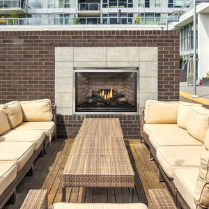 Montigo Divine H38VO Ventless Outdoor Gas Fireplace on a condominium rooftop