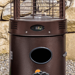 Close up on the Paragon Outdoor Helios Round Propane Patio Heater in Bronze