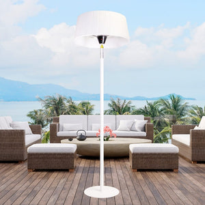 paragon outdoor sol electric heater in white overlooking the sea