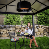 paragon outdoor SOL pendant black electric heater at a backyard