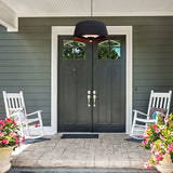 paragon outdoor SOL pendant black electric heater at a porch