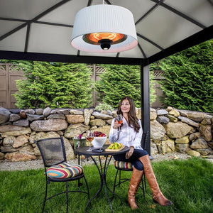 paragon outdoor SOL pendant white electric heater at a backyard