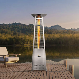 Paragon Outdoor Vesta Flame Tower Patio Heater in Stainless Steel by the lake