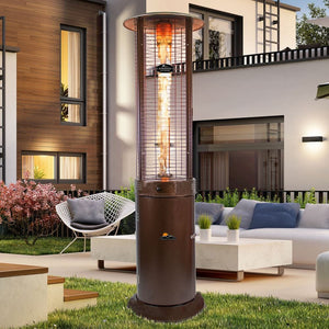 Paragon Outdoor Vulcan Round Propane Heater in Bronze at the backyard